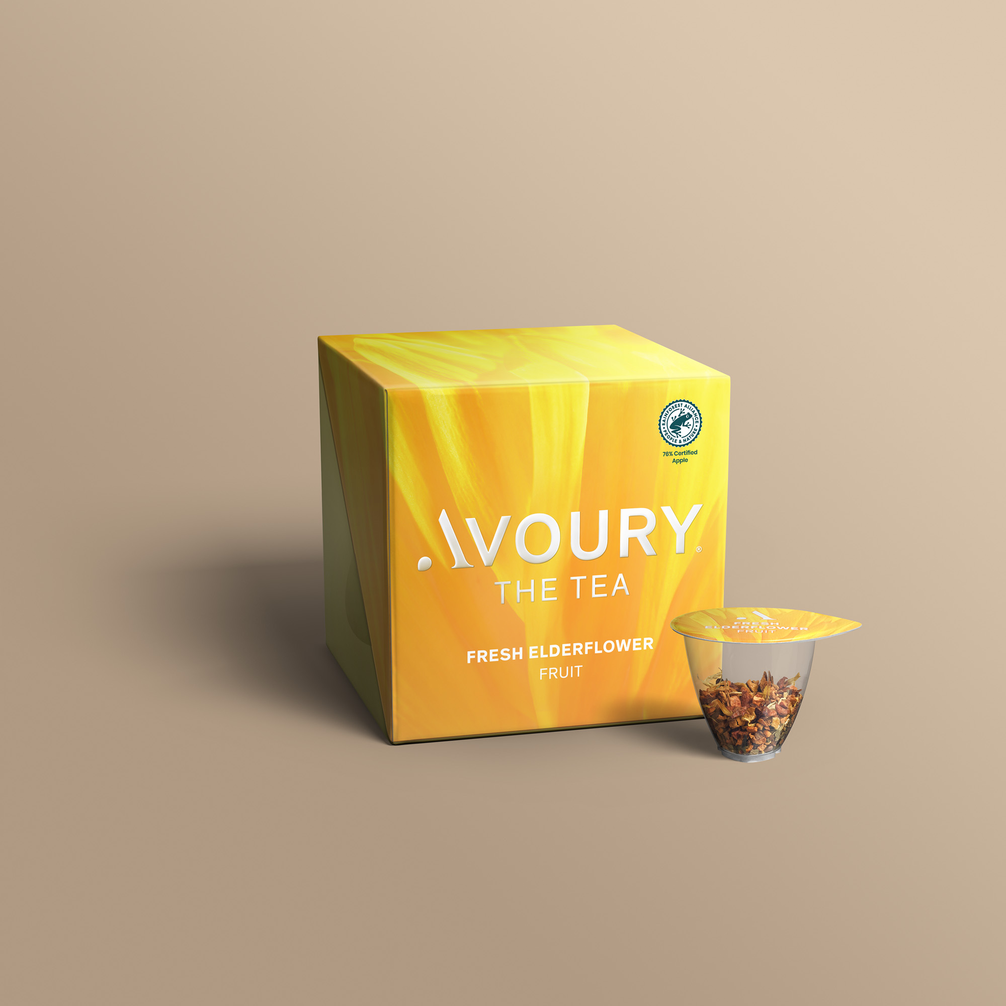 Avoury Fresh Elderflower Teeverpackung mit Kapsel in 3D-Ansicht
